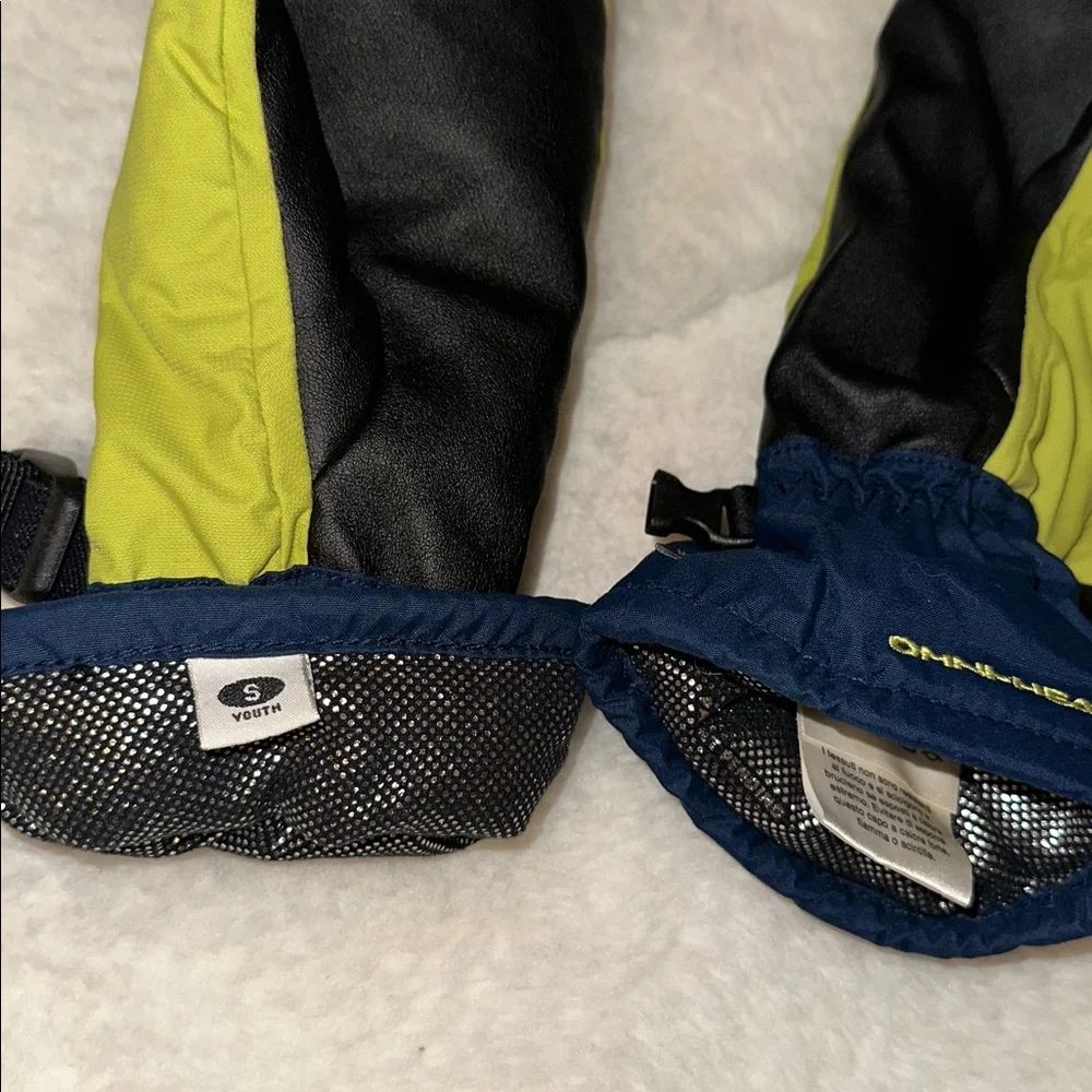 COLUMBIA YOUTH POWDERHOUSE OMNI-HEAT LINED GLOVES MITTENS SIZE S NAVY & GREEN